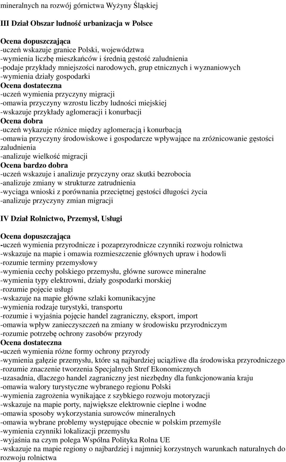 przykłady aglomeracji i konurbacji -uczeń wykazuje różnice między aglomeracją i konurbacją -omawia przyczyny środowiskowe i gospodarcze wpływające na zróżnicowanie gęstości zaludnienia -analizuje