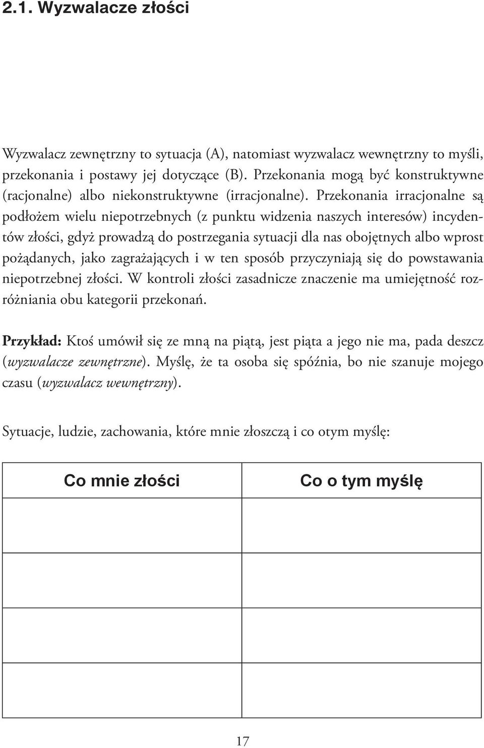 Przekonania irracjonalne są podłożem wielu niepotrzebnych (z punktu widzenia naszych interesów) incydentów złości, gdyż prowadzą do postrzegania sytuacji dla nas obojętnych albo wprost pożądanych,