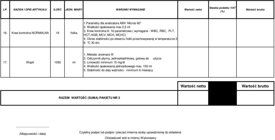 Okres stabilności po otwarciu fiolki przechowywanej w temperaturze 2-8 C 30 dni. 17. Wapń 1050 ml 1. Metoda: arsenazo III 2.