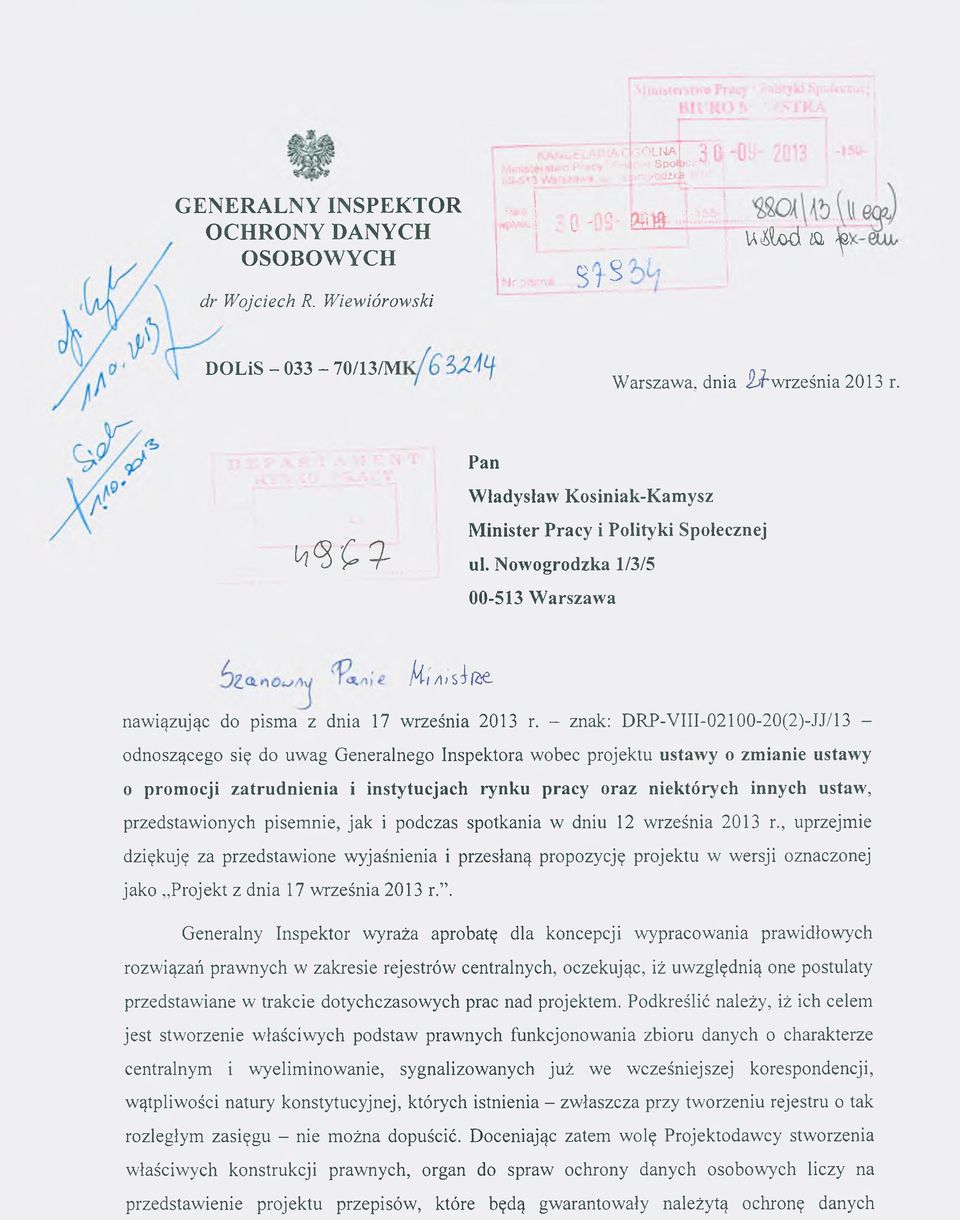 Nowogrodzka 1/3/5 00-513 Warszawa Hi/)>słfc nawiązując do pisma z dnia 17 września 2013 r.