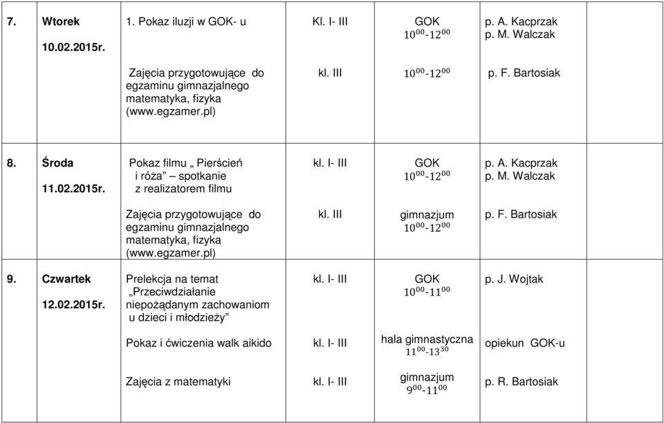 Pokaz filmu Pierścień i róża spotkanie z realizatorem filmu p. A. Kacprzak p. M.