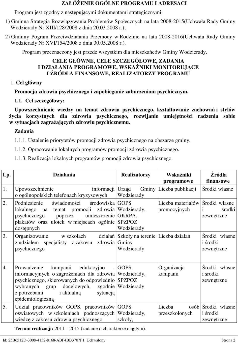 1. Cel główny CELE GŁÓWNE, CELE SZCZEGÓŁOWE, ZADANIA I DZIAŁANIA PROGRAMOWE, WSKAŹNIKI MONITORUJĄCE I ŹRÓDŁA FINANSOWE, REALIZATORZY PROGRAMU Promocja zdrowia psychicznego i zapobieganie zaburzeniom