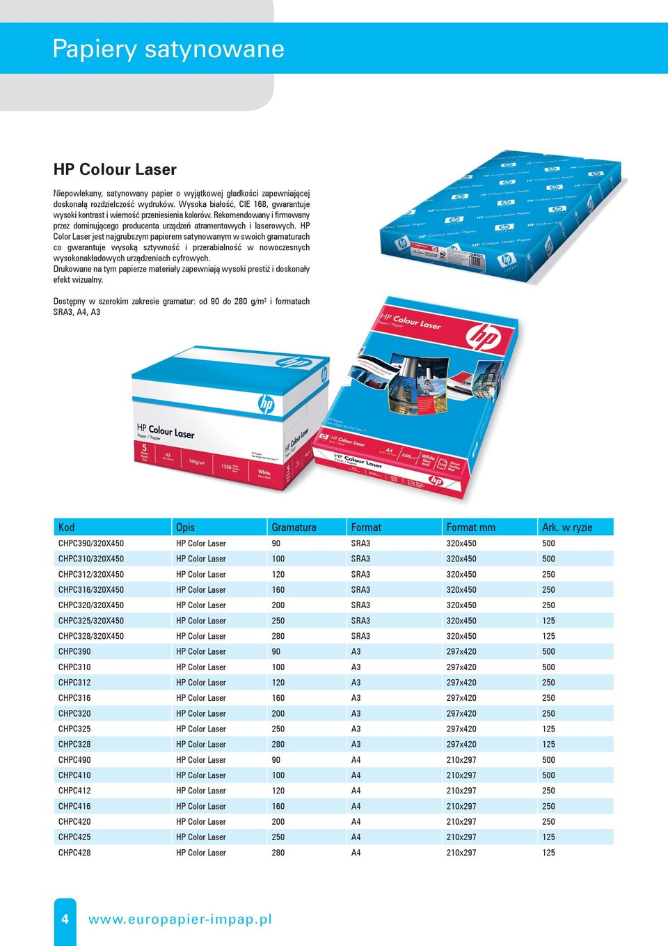 HP Color Laser jest najgrubszym papierem satynowanym w swoich gramaturach co gwarantuje wysoką sztywność i przerabialność w nowoczesnych wysokonakładowych urządzeniach cyfrowych.