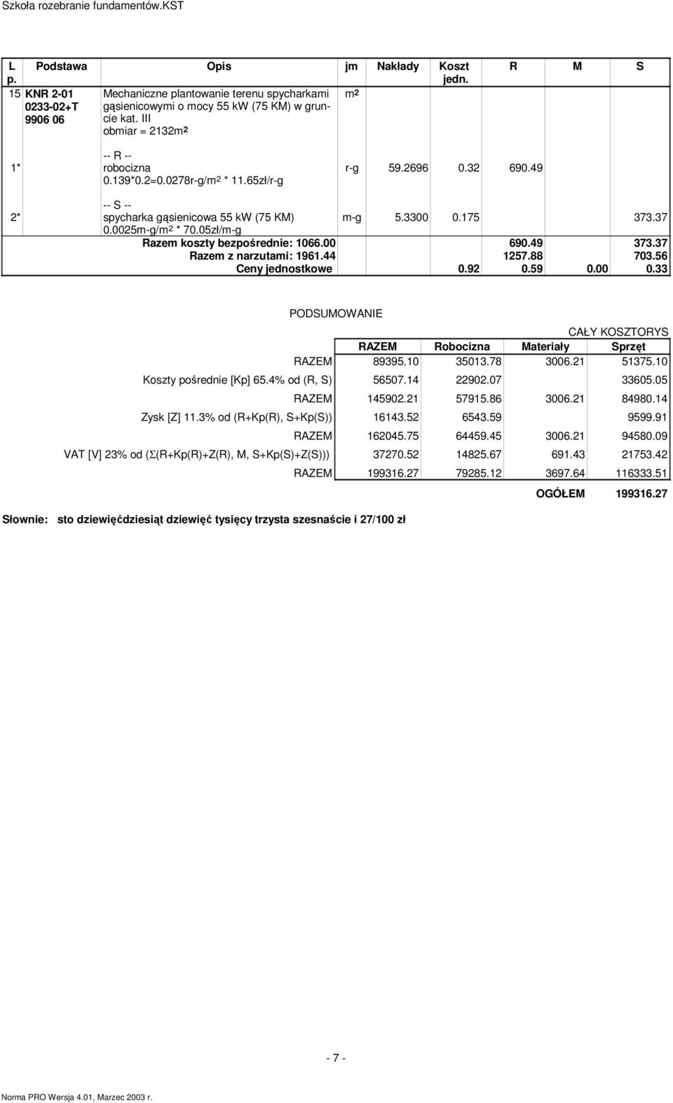 37 Razem z narzutami: 1961.44 1257.88 703.56 Ceny jednostkowe 0.92 0.59 0.00 0.33 PODSUMOWANIE CAŁY KOSZTORYS RAZEM Robocizna Materiały Sprzęt RAZEM 89395.10 35013.78 3006.21 51375.