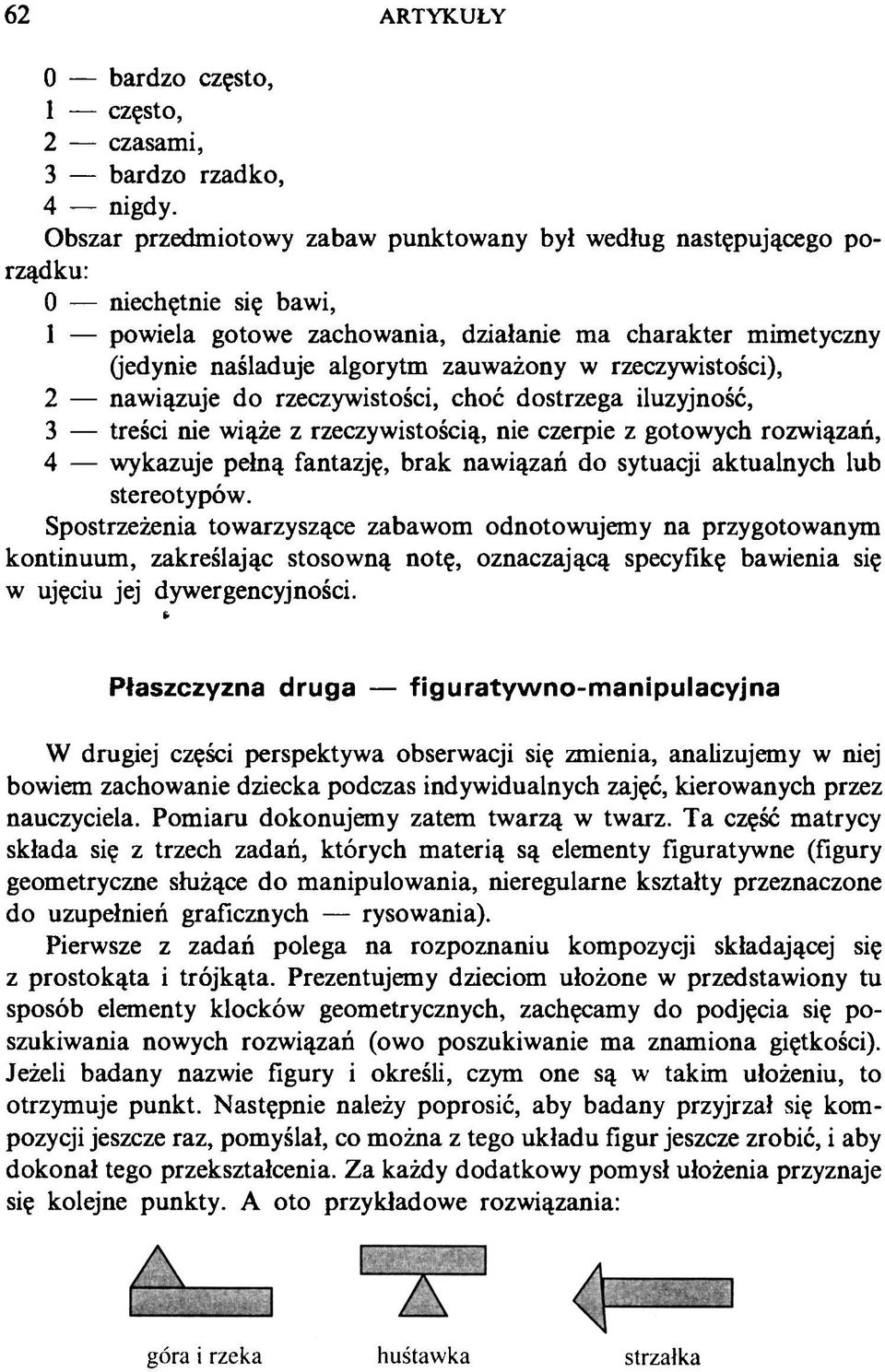 rzeczywistości), 2 nawiązuje do rzeczywistości, choć dostrzega iluzyjność, 3 treści nie wiąże z rzeczywistością, nie czerpie z gotowych rozwiązań, 4 wykazuje pełną fantazję, brak nawiązań do sytuacji