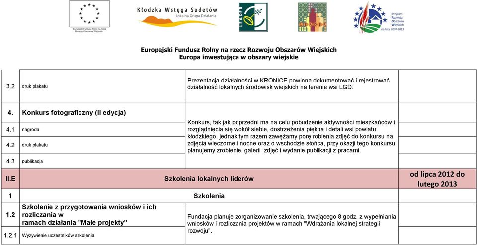 porę robienia zdjęć do konkursu na zdjęcia wieczorne i nocne oraz o wschodzie słońca, przy okazji tego konkursu planujemy zrobienie galerii zdjęć i wydanie publikacji z pracami. 4.3 publikacja II.