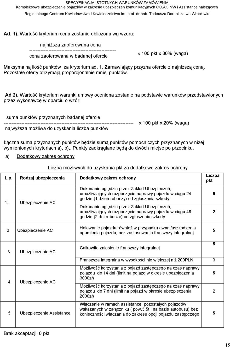 ilość punktów za kryterium ad. 1. Zamawiający przyzna ofercie z najniższą ceną. Pozostałe oferty otrzymają proporcjonalnie mniej punktów. Ad 2).