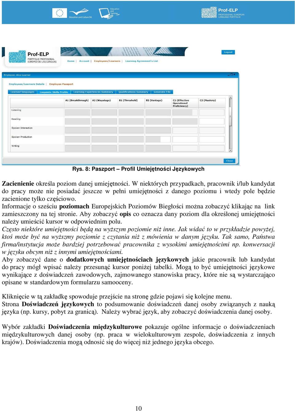 Informacje o sześciu poziomach Europejskich Poziomów Biegłości można zobaczyć klikając na link zamieszczony na tej stronie.