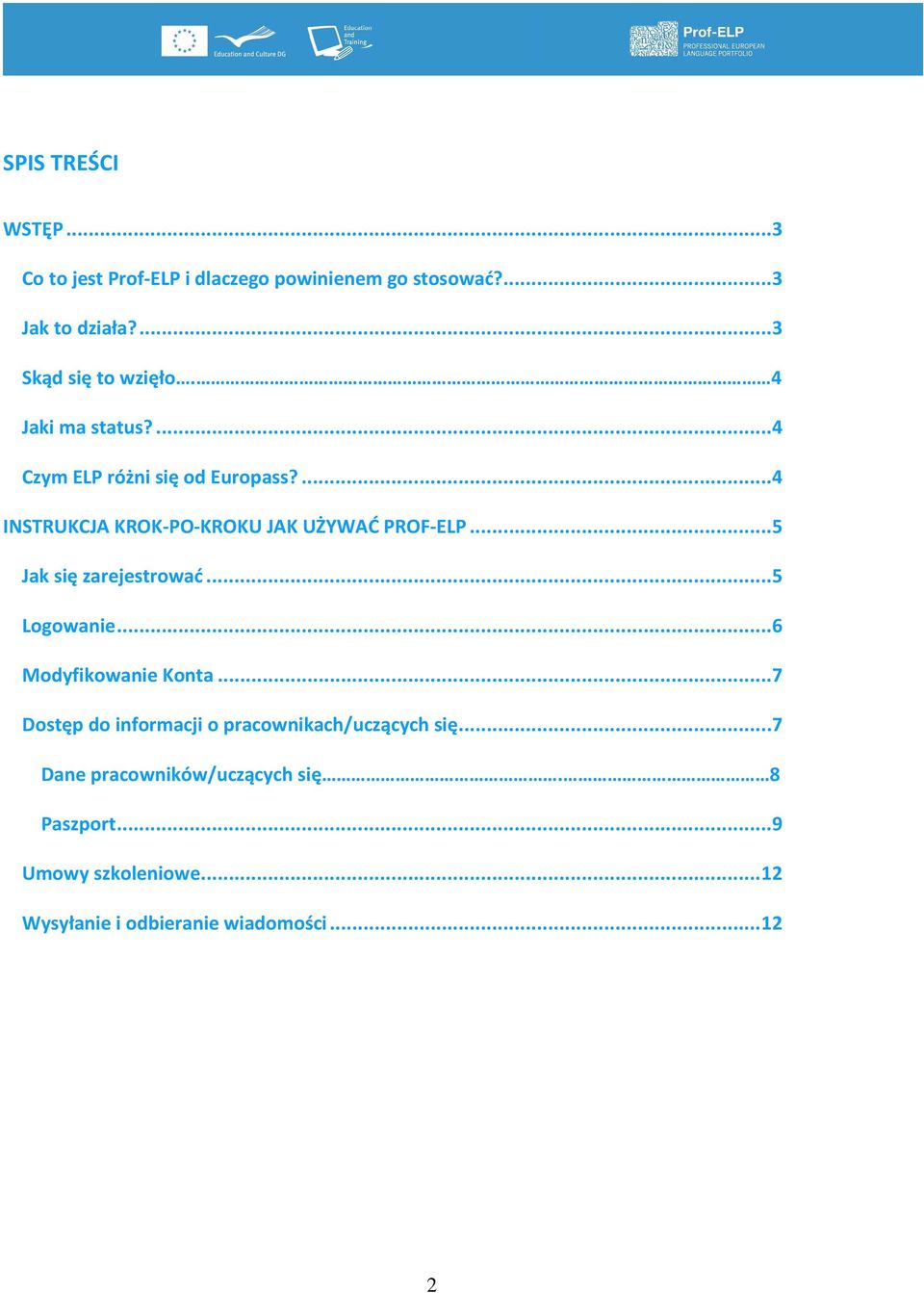 ...4 INSTRUKCJA KROK-PO-KROKU JAK UŻYWAĆ PROF-ELP...5 Jak się zarejestrować...5 Logowanie...6 Modyfikowanie Konta.