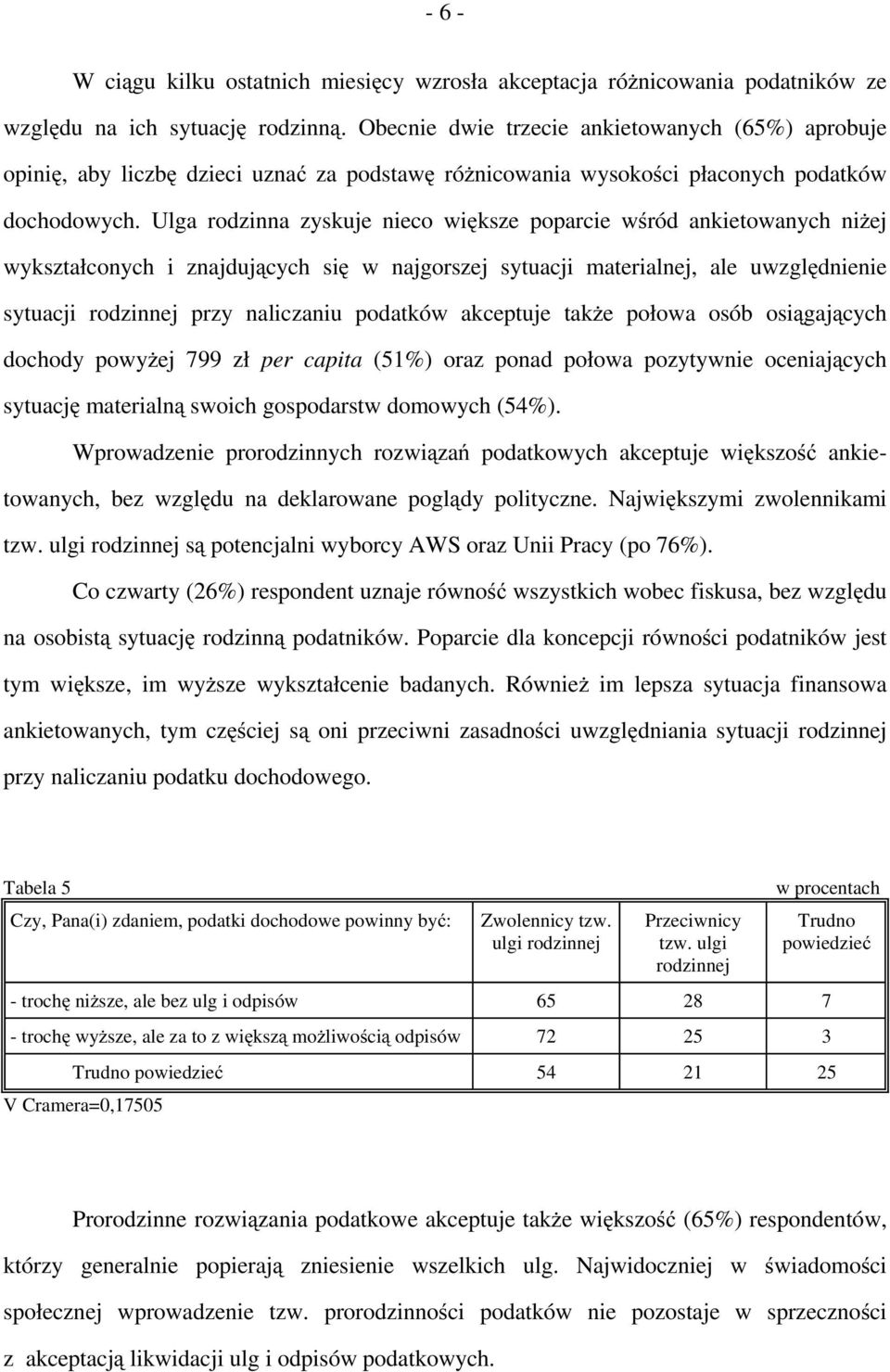 Ulga rodzinna zyskuje nieco większe poparcie wśród ankietowanych niżej wykształconych i znajdujących się w najgorszej sytuacji materialnej, ale uwzględnienie sytuacji rodzinnej przy naliczaniu