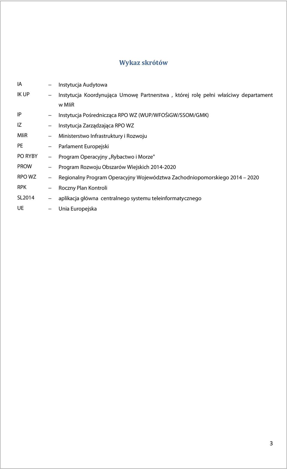 Parlament Europejski PO RYBY Program Operacyjny Rybactwo i Morze" PROW Program Rozwoju Obszarów Wiejskich 2014-2020 RPO WZ Regionalny Program