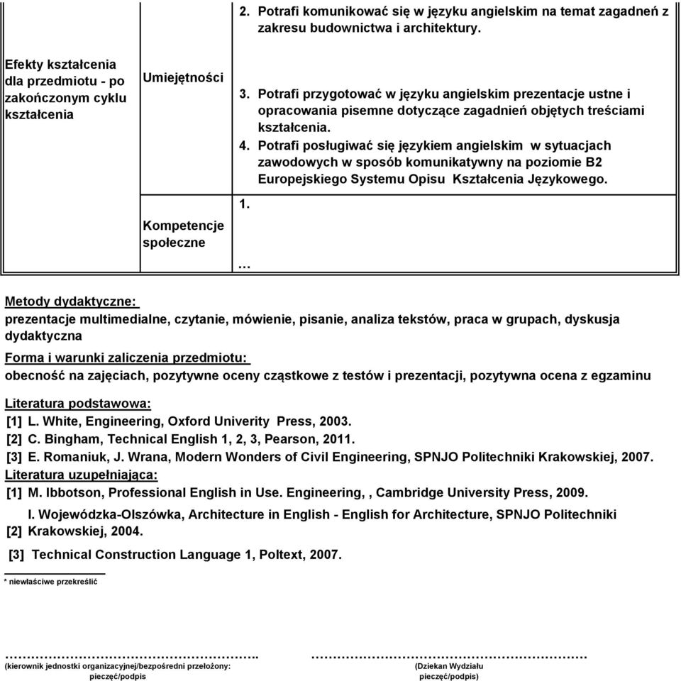 Potrafi posługiwać się językiem angielskim w sytuacjach zawodowych w sposób komunikatywny na poziomie B Europejskiego Systemu Opisu Kształcenia Językowego.