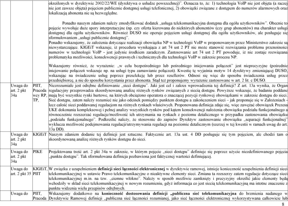 lokalizacją abonenta nie są bezwzględne. Ponadto naszym zdaniem należy zmodyfikować dodatek usługa telekomunikacyjna dostępna dla ogółu użytkowników.