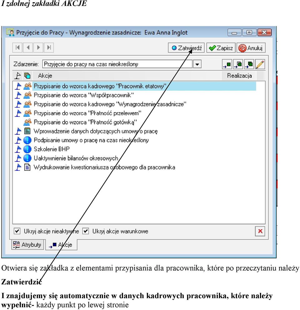 Zatwierdzić I znajdujemy się automatycznie w danych