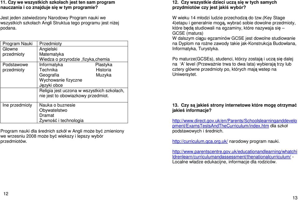 Program Nauki Glowne przedmioty Podstawowe przedmioty Ine przedmioty Przedmioty Angielski Matematyka Wiedza o przyrodzie,fizyka,chemia Informatyka Plastyka Technika Historia Geografia Muzyka