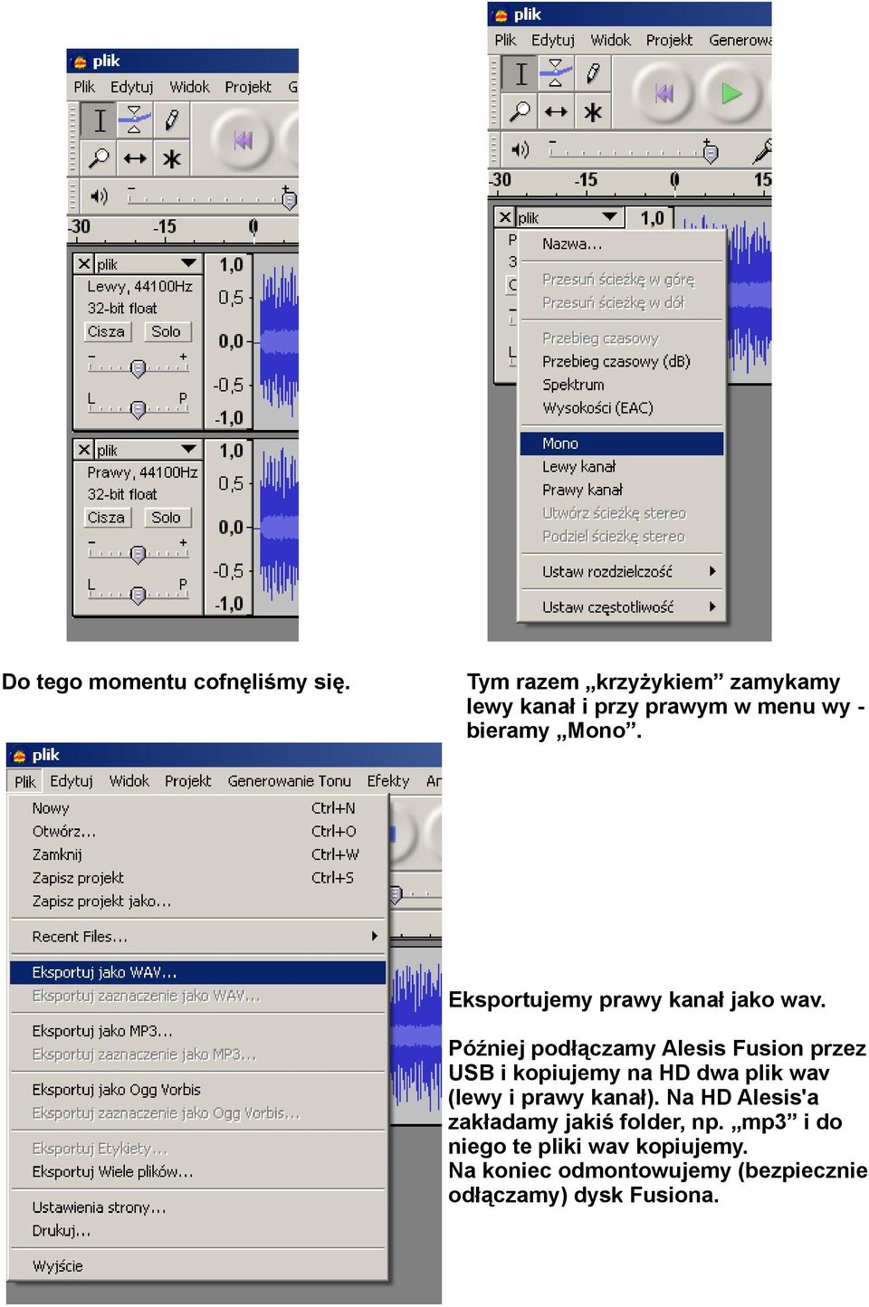 Eksportujemy prawy kanał jako wav.