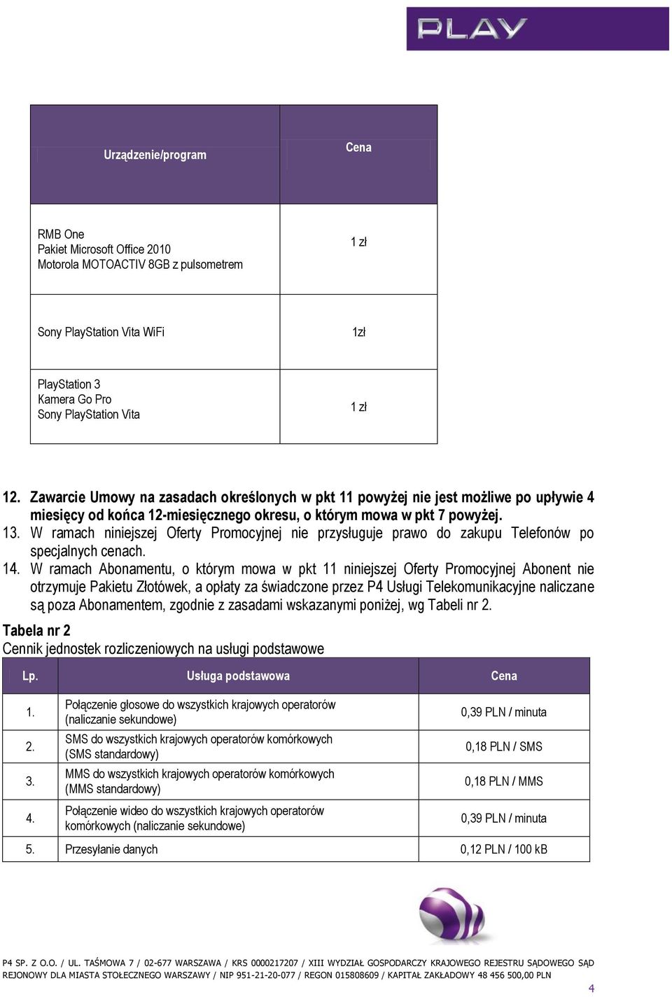 W ramach niniejszej Oferty Promocyjnej nie przysługuje prawo do zakupu Telefonów po specjalnych cenach. 14.