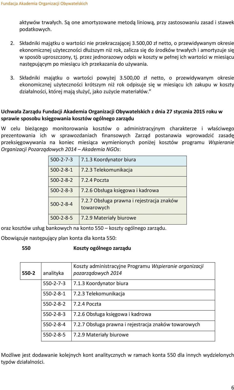 przez jednorazowy odpis w koszty w pełnej ich wartości w miesiącu następującym po miesiącu ich przekazania do używania. 3. Składniki majątku o wartości powyżej 3.