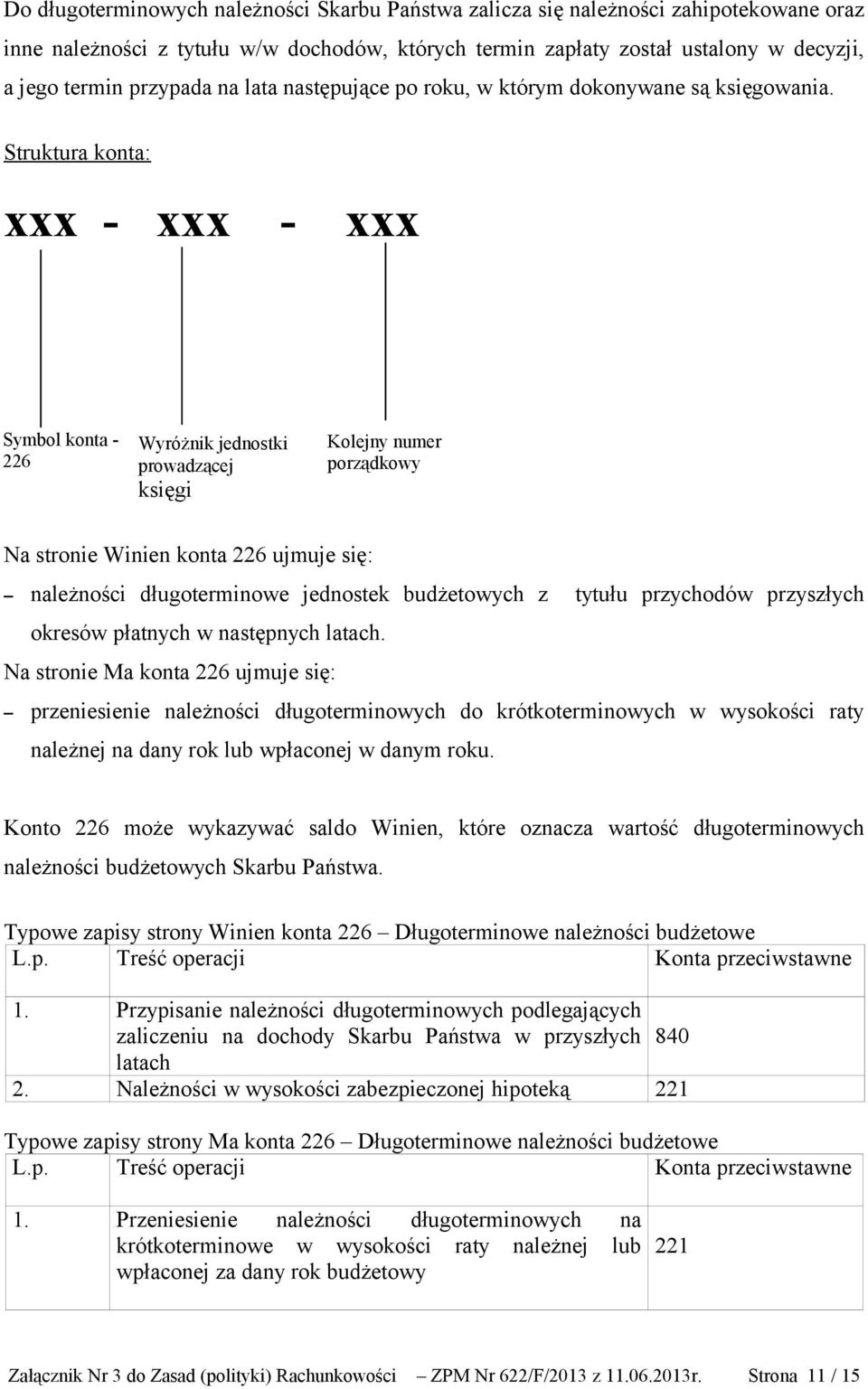 xxx - xxx - xxx Symbol konta - 226 Wyróżnik jednostki prowadzącej księgi porządkowy Na stronie Winien konta 226 ujmuje się: należności długoterminowe jednostek budżetowych z tytułu przychodów