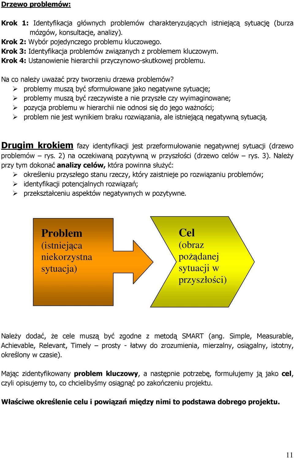 problemy muszą być sformułowane jako negatywne sytuacje; problemy muszą być rzeczywiste a nie przyszłe czy wyimaginowane; pozycja problemu w hierarchii nie odnosi się do jego ważności; problem nie