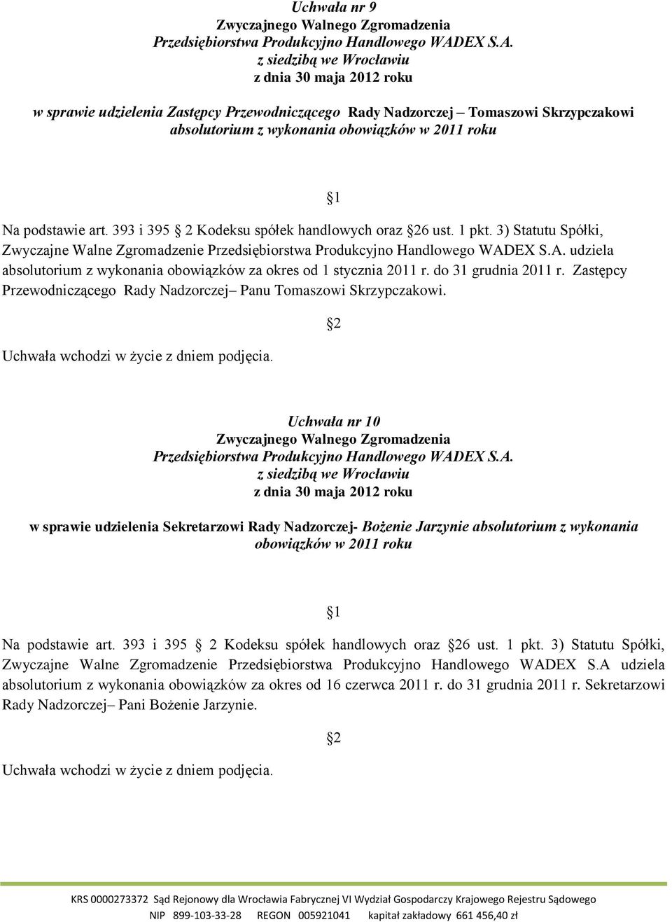 do 31 grudnia 2011 r. Zastępcy Przewodniczącego Rady Nadzorczej Panu Tomaszowi Skrzypczakowi.