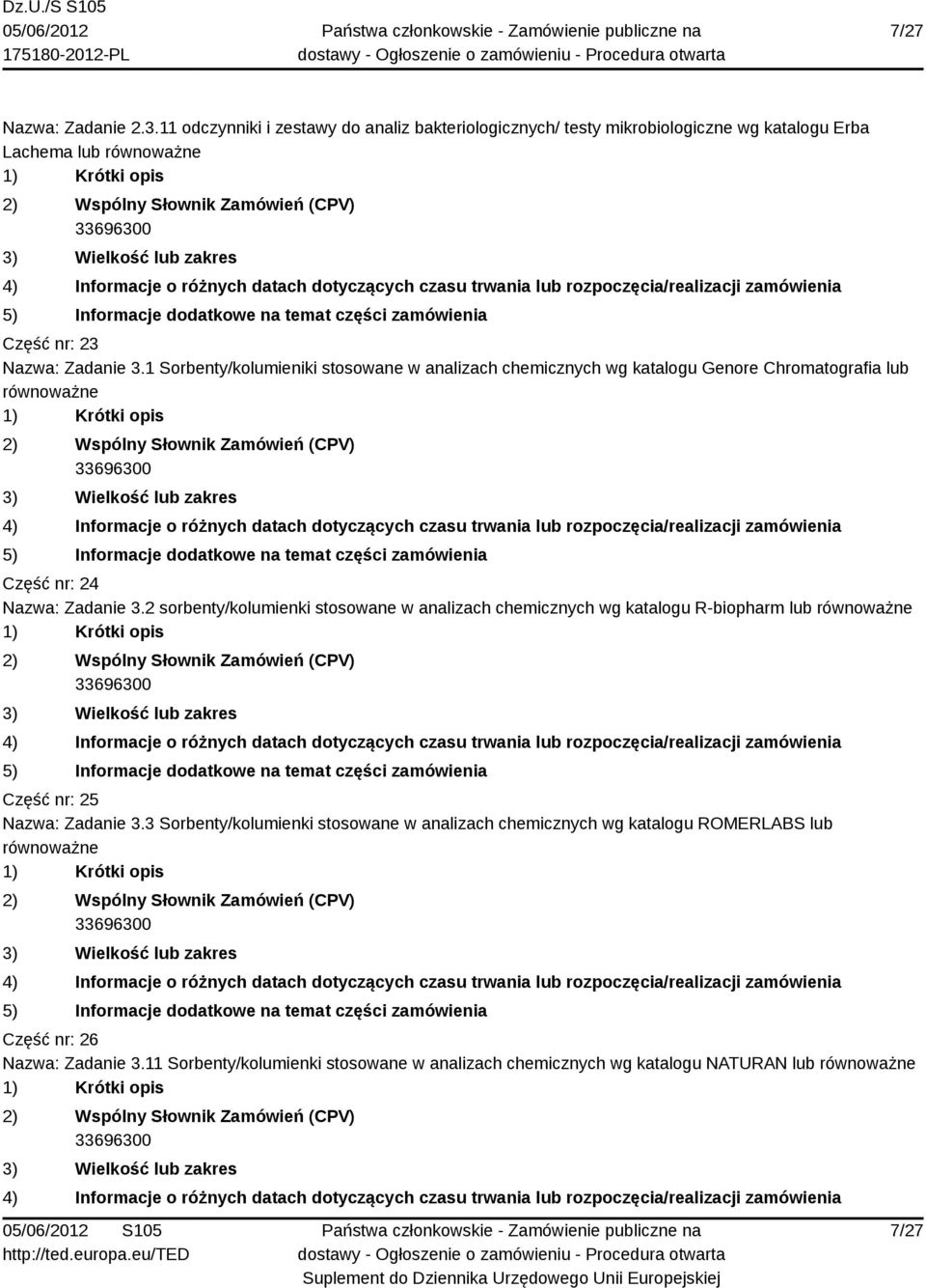 1 Sorbenty/kolumieniki stosowane w analizach chemicznych wg katalogu Genore Chromatografia lub Część nr: 24 Nazwa: Zadanie 3.