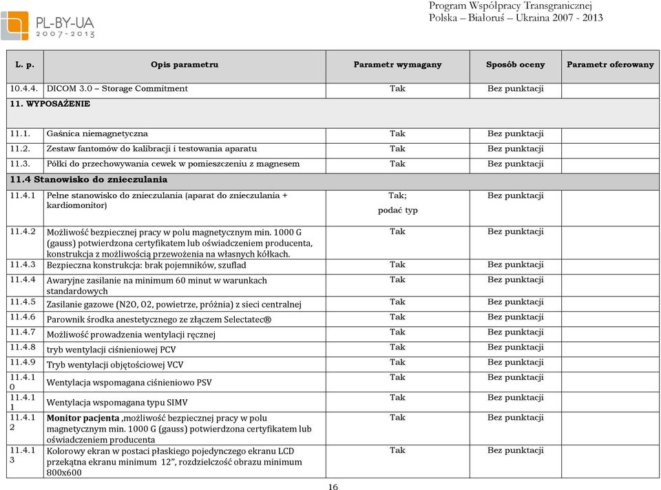 1000 G Tak (gauss) potwierdzona certyfikatem lub oświadczeniem producenta, konstrukcja z możliwością przewożenia na własnych kółkach. 11.4.