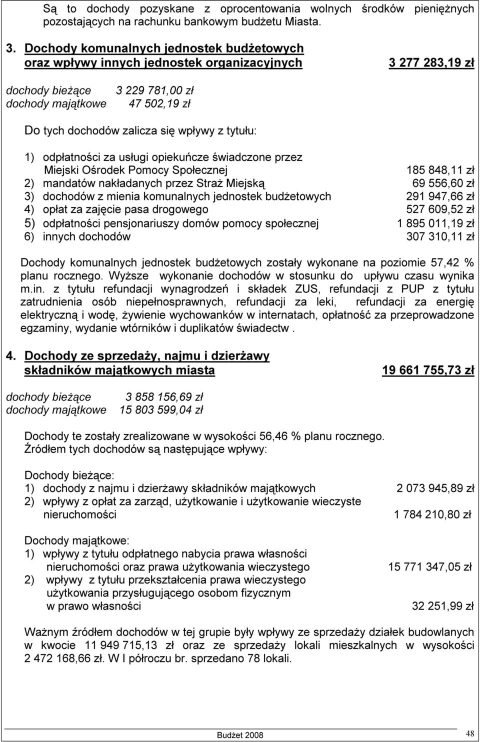 usługi opiekuńcze świadczone przez Miejski Ośrodek Pomocy Społecznej 185 848,11 zł 2) mandatów nakładanych przez Straż Miejską 69 556,60 zł 3) dochodów z mienia komunalnych jednostek budżetowych 291