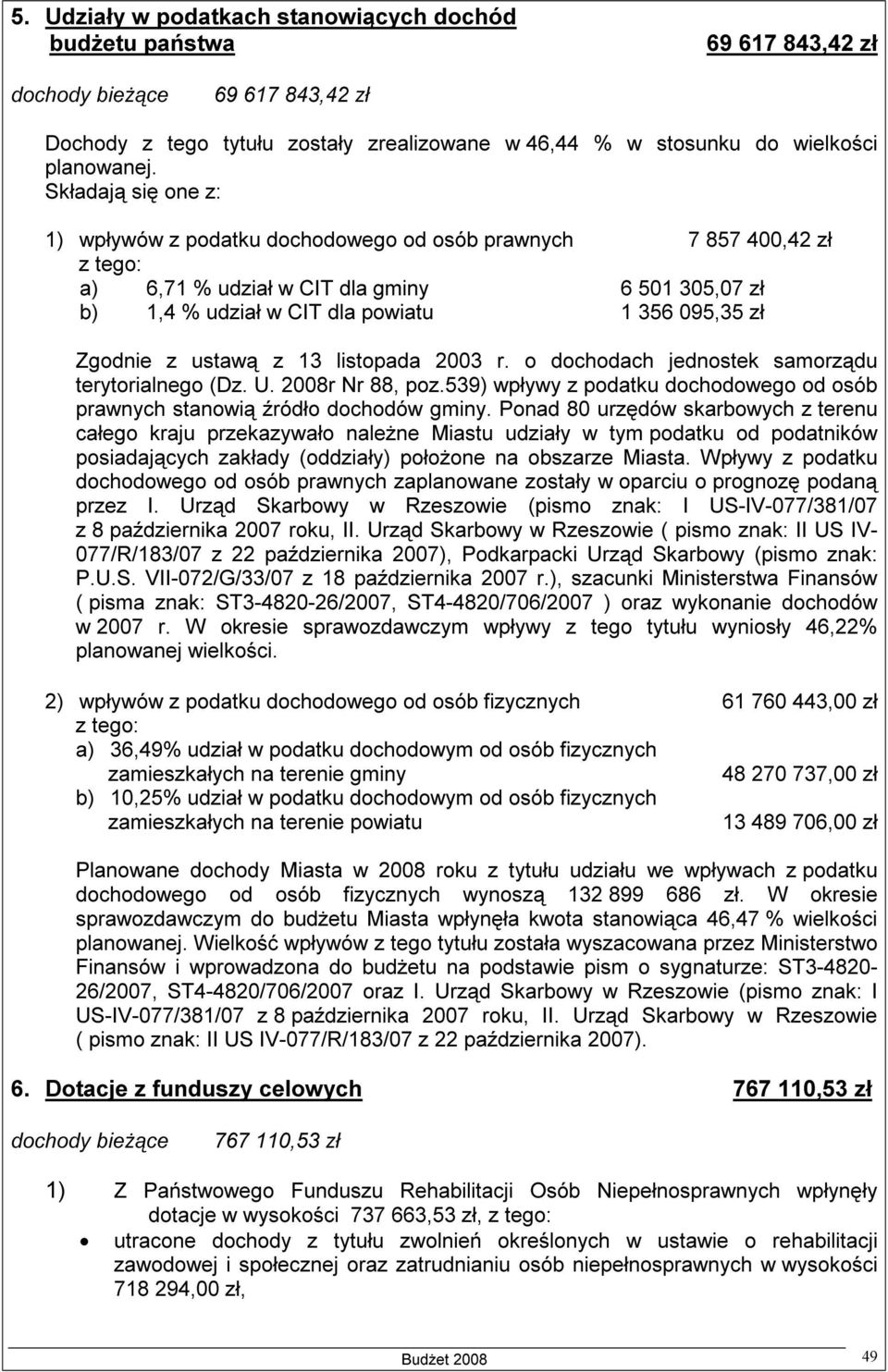 Zgodnie z ustawą z 13 listopada 2003 r. o dochodach jednostek samorządu terytorialnego (Dz. U. 2008r Nr 88, poz.539) wpływy z podatku dochodowego od osób prawnych stanowią źródło dochodów gminy.