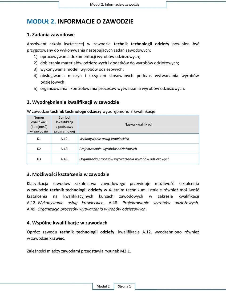 Numer kwalifikacji w zawodzie Symbol kwalifikacji z podstawy programowej K1 A.12.