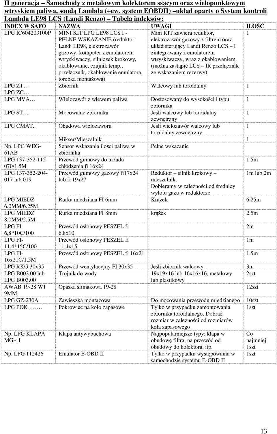 LE98, elektrozawór gazowy, komputer z emulatorem wtryskiwaczy, silniczek krokowy, okablowanie, czujnik temp.