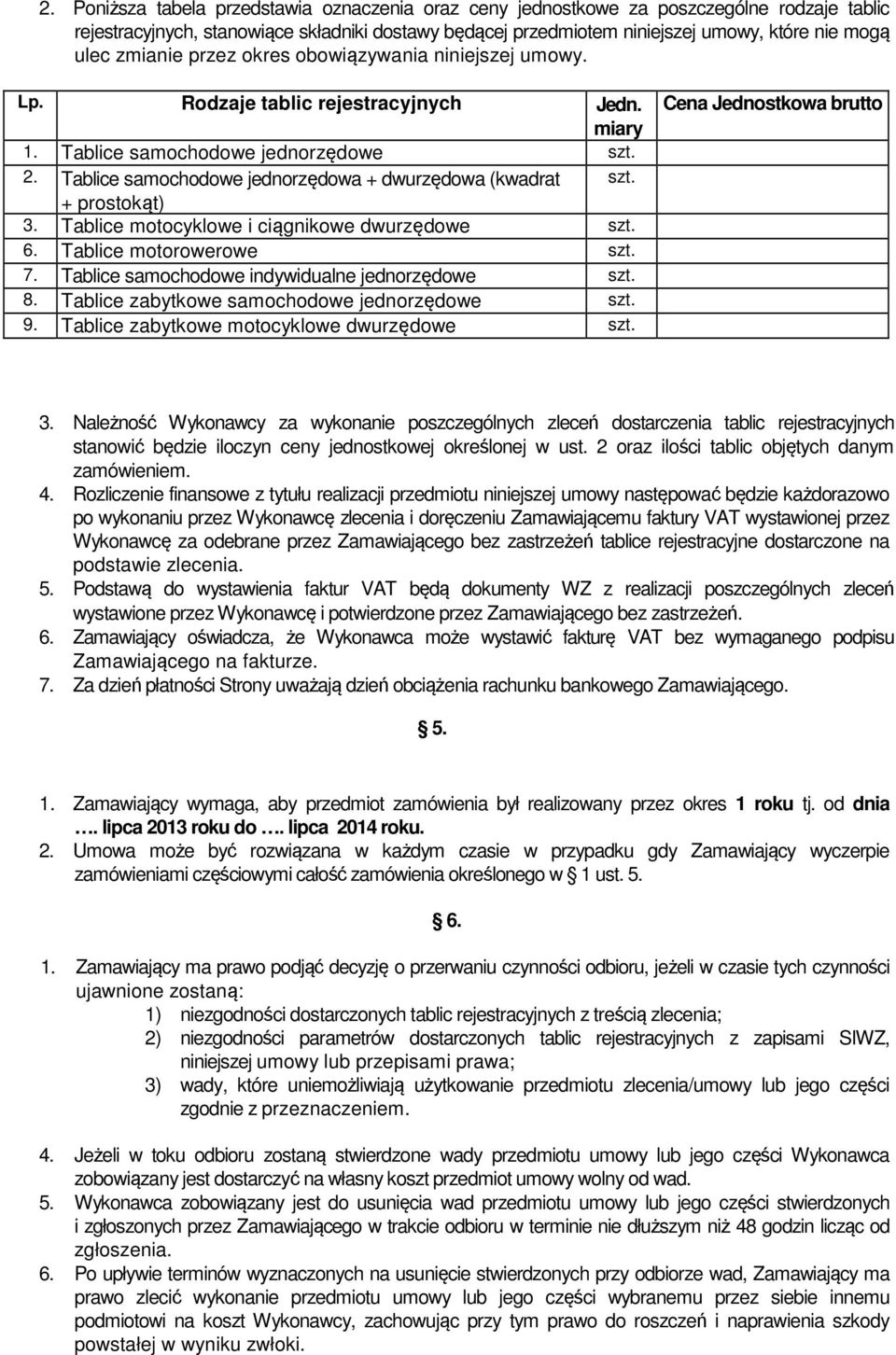 Tablice samochodowe jednorzędowa + dwurzędowa (kwadrat szt. + prostokąt) 3. Tablice motocyklowe i ciągnikowe dwurzędowe szt. 6. Tablice motorowerowe szt. 7.