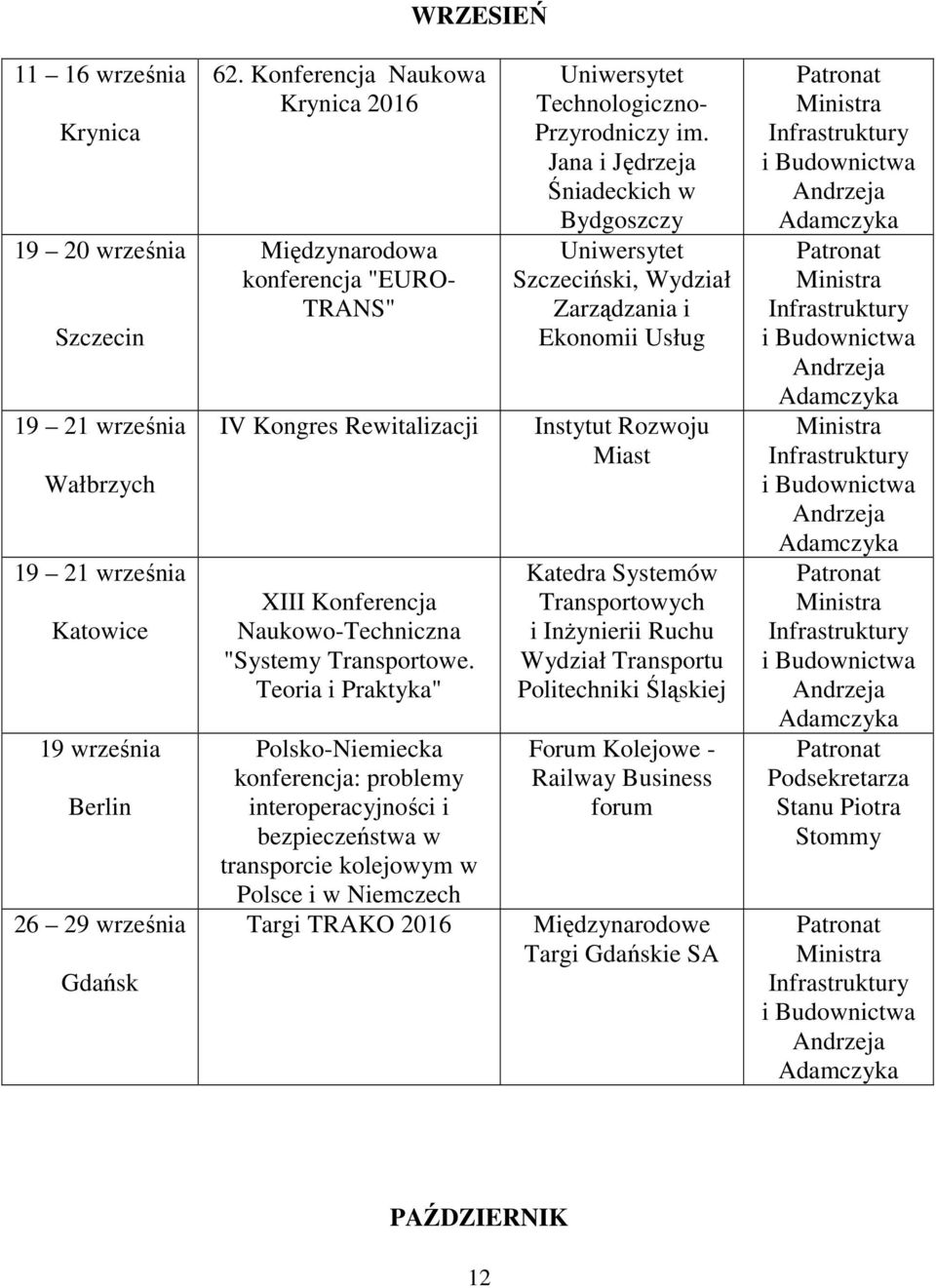Teoria i Praktyka" Polsko-Niemiecka konferencja: problemy interoperacyjności i bezpieczeństwa w transporcie kolejowym w Polsce i w Niemczech Targi TRAKO 2016 Uniwersytet Technologiczno- Przyrodniczy