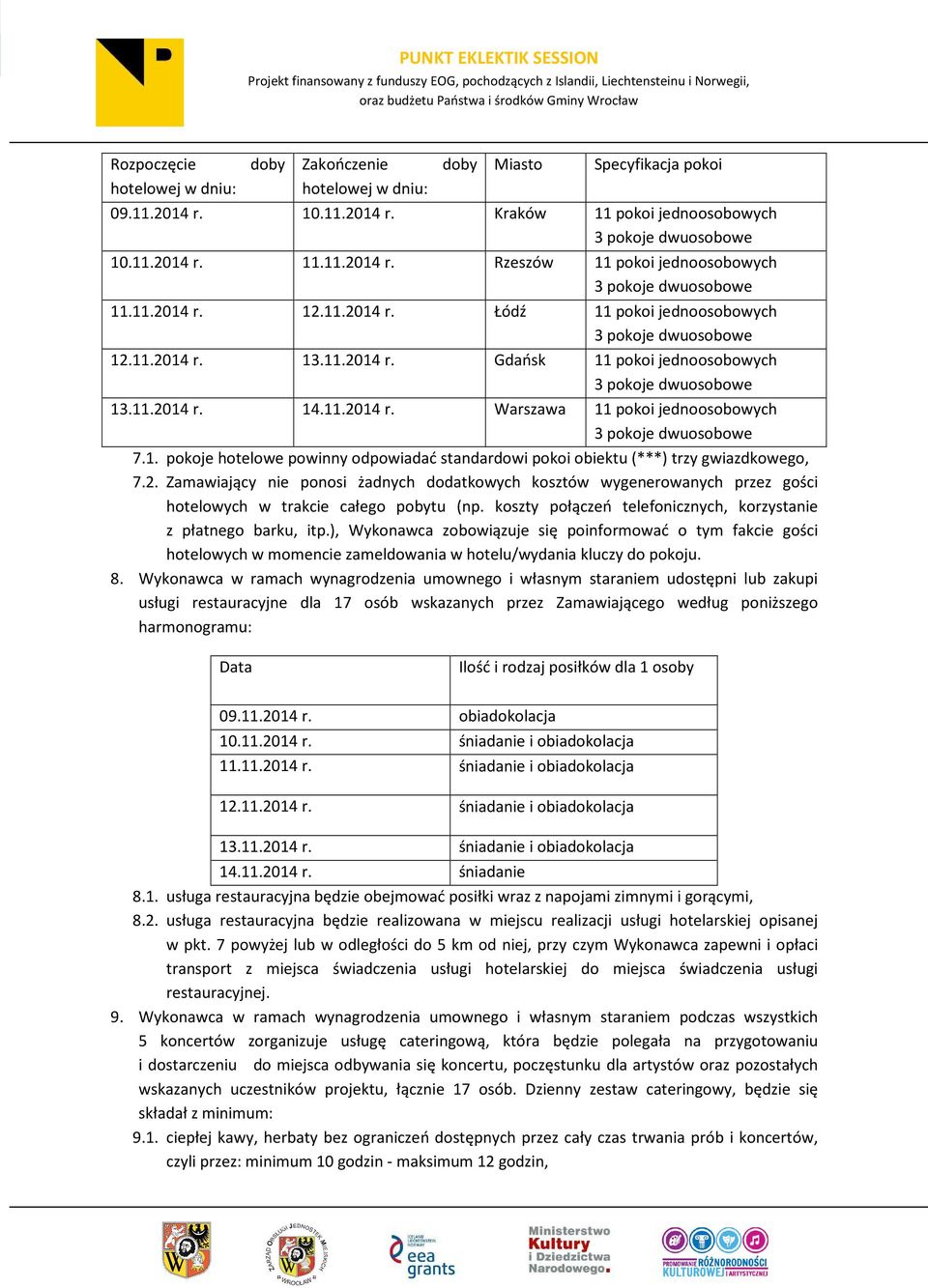 2. Zamawiający nie ponosi żadnych dodatkowych kosztów wygenerowanych przez gości hotelowych w trakcie całego pobytu (np. koszty połączeń telefonicznych, korzystanie z płatnego barku, itp.