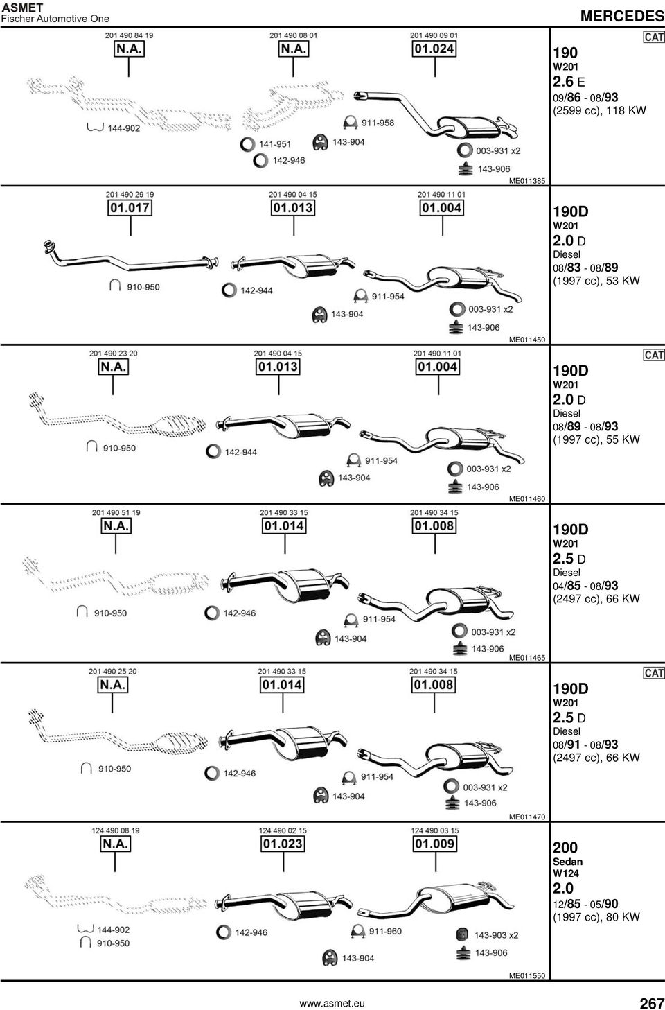 0 D 08/89-08/93 (1997 cc), 55 KW ME011460 190D W201 2.