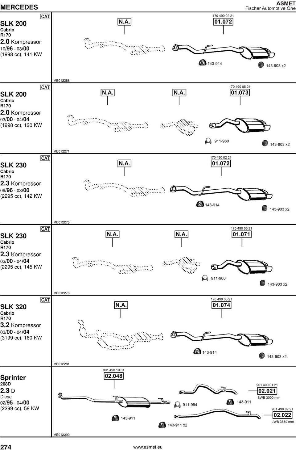 3 Kompressor 09/96-03/00 (2295 cc), 142 KW ME012275 SLK 230 Cabrio R170 2.