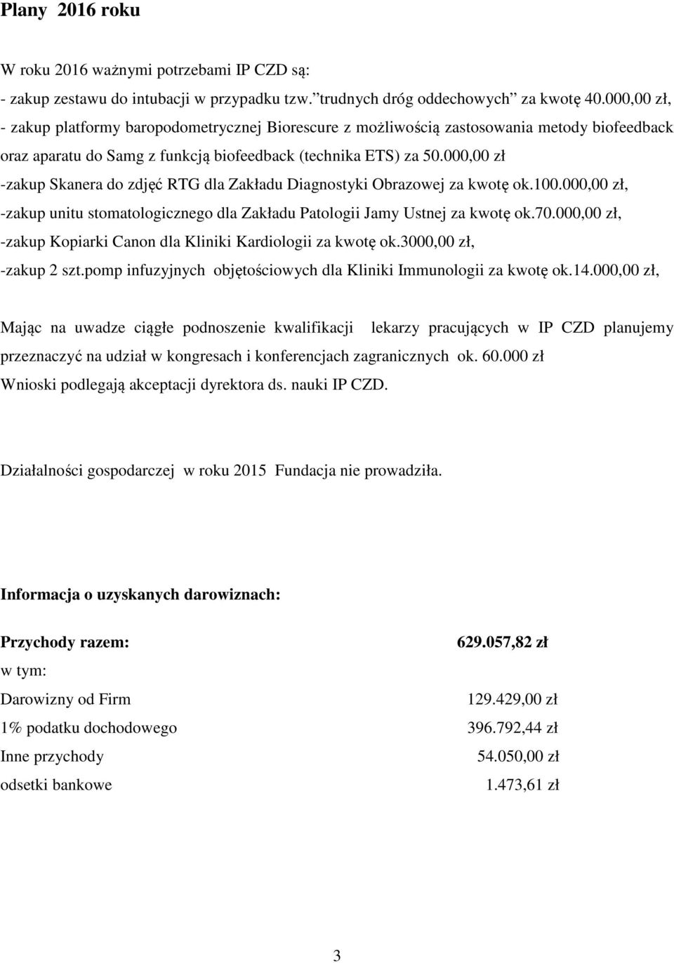 000,00 zł -zakup Skanera do zdjęć RTG dla Zakładu Diagnostyki Obrazowej za kwotę ok.100.000,00 zł, -zakup unitu stomatologicznego dla Zakładu Patologii Jamy Ustnej za kwotę ok.70.