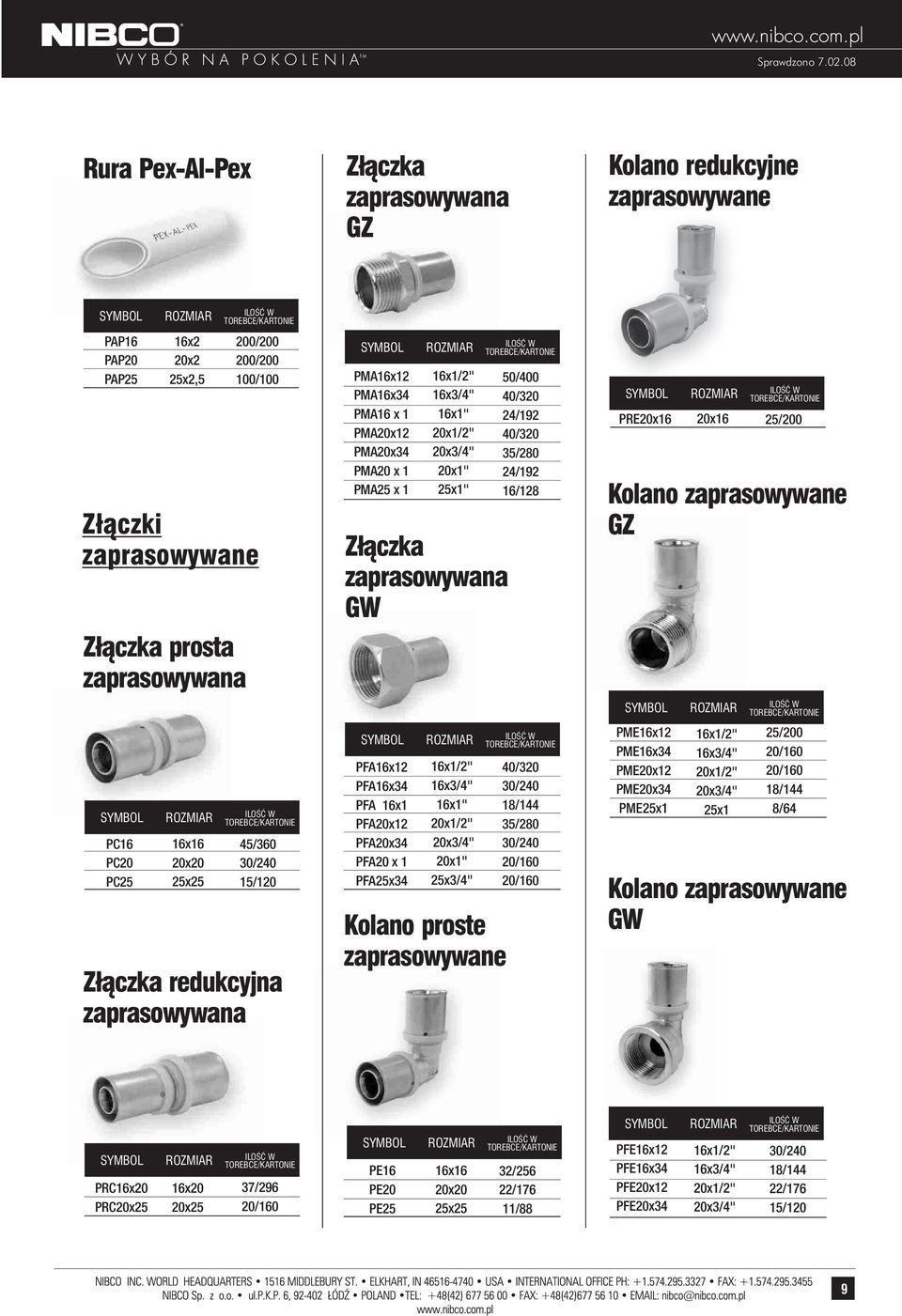 PFA20x2 PFA20x34 PFA20 x PFA25x34 6x/2 6x3/4" 6x" 20x/2" 20x" 25x3/4" " 40/320 8/44 35/280 20/60 20/60 Kolanoproste zaprasowywane Z³¹czkaredukcyjna zaprasowywana PRE20x6 20x6 25/200 Kolano