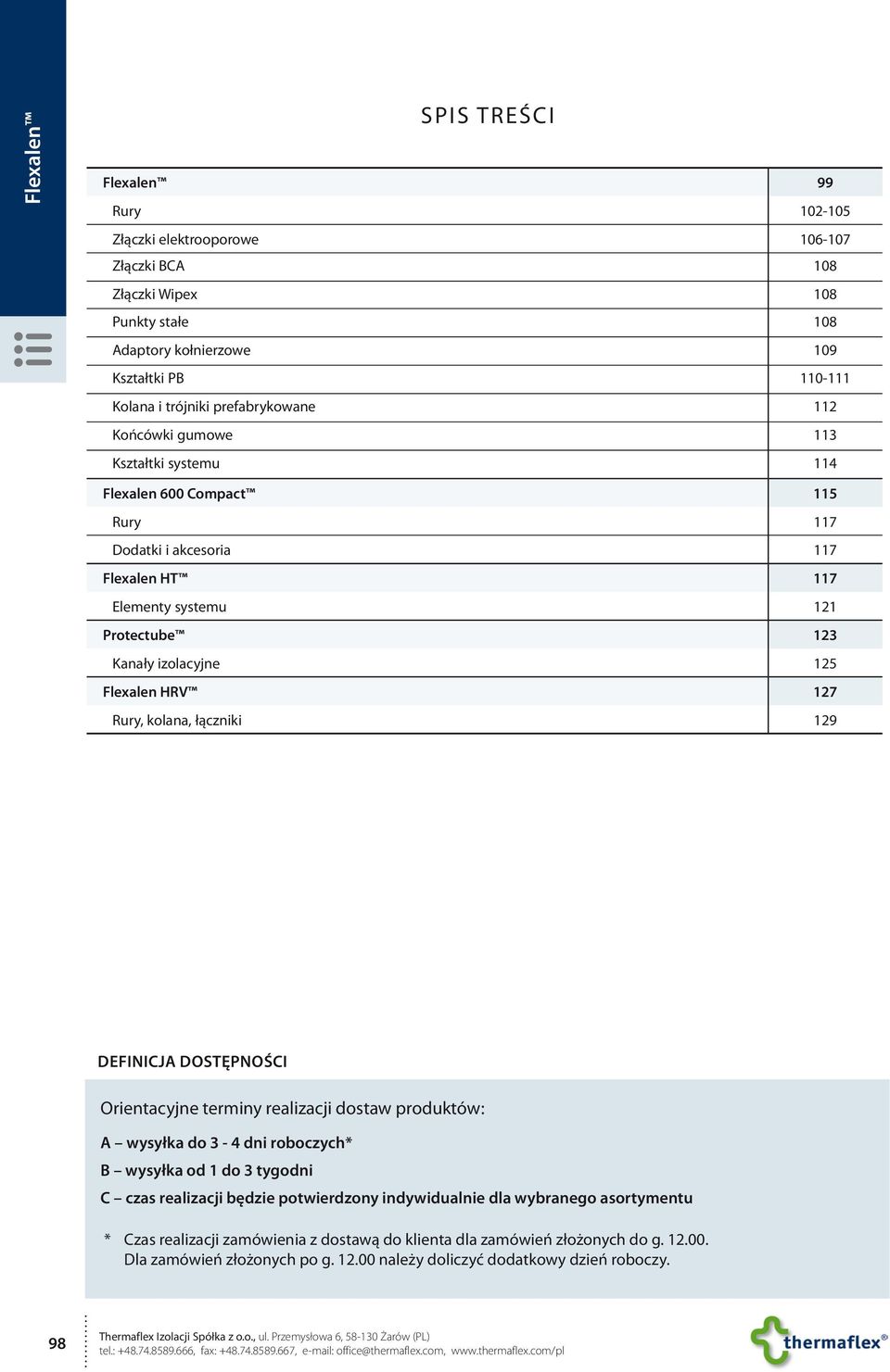 kolana, łączniki 129 Definicja dostępności Orientacyjne terminy realizacji dostaw produktów: A wysyłka do 3-4 dni roboczych* B wysyłka od 1 do 3 tygodni C czas realizacji będzie potwierdzony