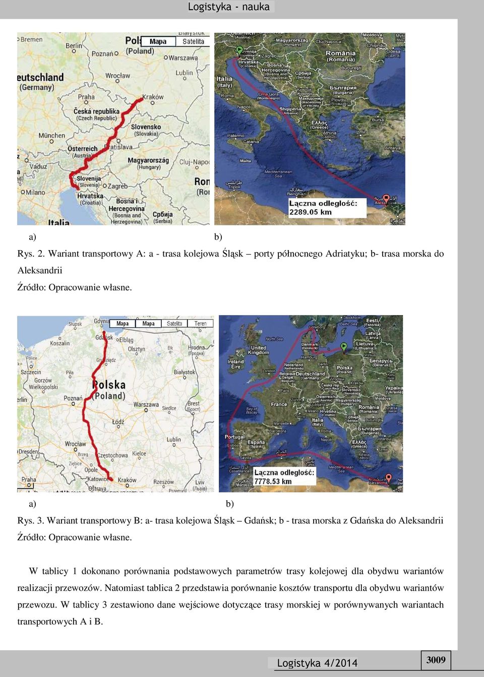 W tablicy 1 dokonano porównania podstawowych parametrów trasy kolejowej dla obydwu wariantów realizacji przewozów.