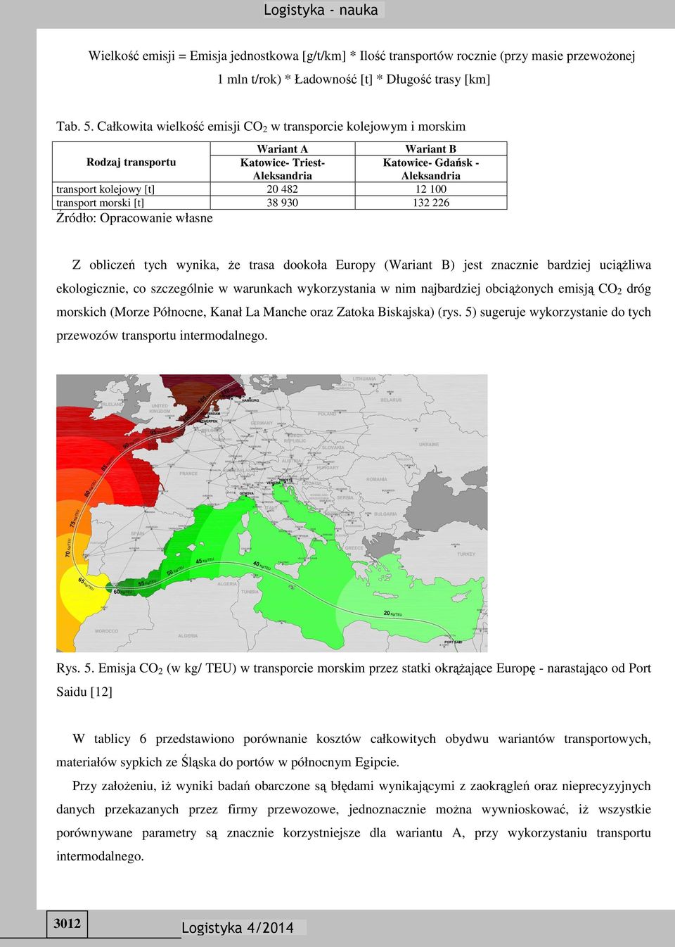 [t] 38 930 132 226 Źródło: Opracowanie własne Z obliczeń tych wynika, że trasa dookoła Europy () jest znacznie bardziej uciążliwa ekologicznie, co szczególnie w warunkach wykorzystania w nim