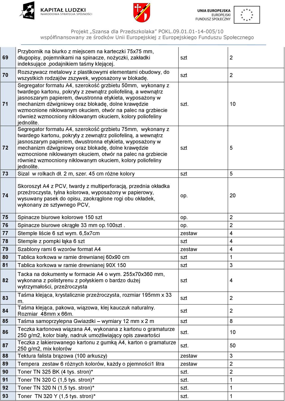 szt 2 71 Segregator formatu A4, szerokość grzbietu 50mm, wykonany z twardego kartonu, pokryty z zewnątrz poliofeliną, a wewnątrz jasnoszarym papierem, dwustronna etykieta, wyposażony w mechanizm