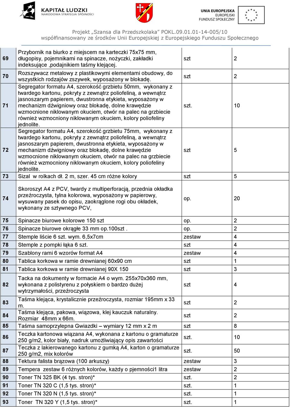 szt 2 71 Segregator formatu A4, szerokość grzbietu 50mm, wykonany z twardego kartonu, pokryty z zewnątrz poliofeliną, a wewnątrz jasnoszarym papierem, dwustronna etykieta, wyposażony w mechanizm