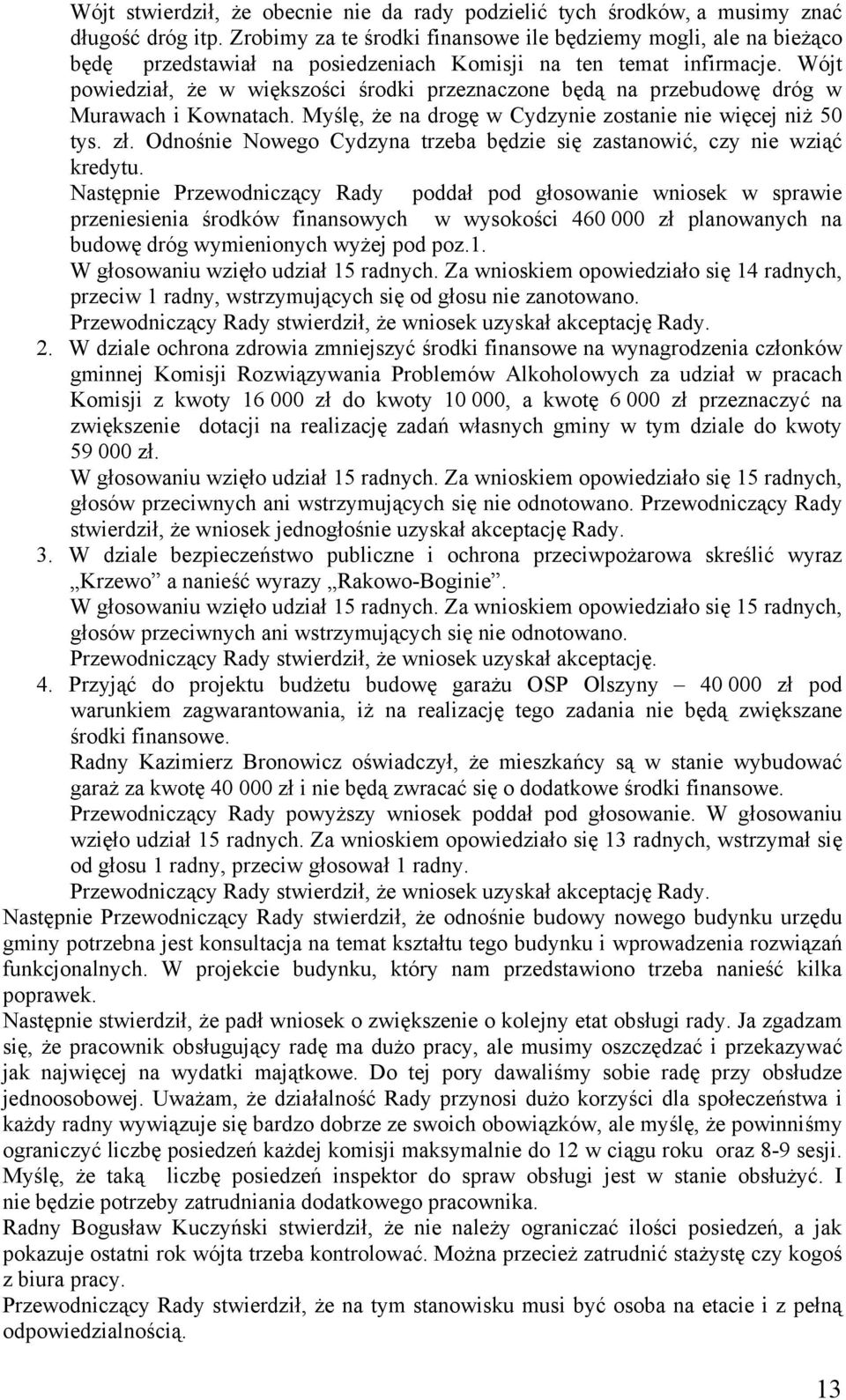 Wójt powiedział, że w większości środki przeznaczone będą na przebudowę dróg w Murawach i Kownatach. Myślę, że na drogę w Cydzynie zostanie nie więcej niż 50 tys. zł.