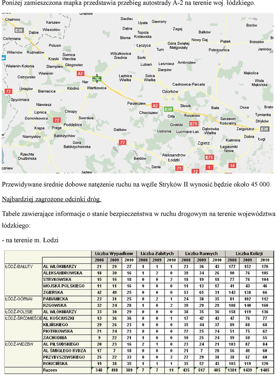 Przewidywane średnie dobowe natężenie ruchu na węźle Stryków II wynosić będzie około