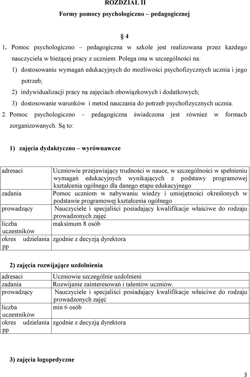 dostosowanie warunków i metod nauczania do potrzeb psychofizycznych ucznia. 2. Pomoc psychologiczno pedagogiczna świadczona jest również w formach zorganizowanych.