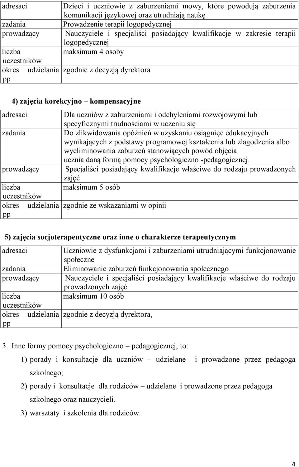 z zaburzeniami i odchyleniami rozwojowymi lub specyficznymi trudnościami w uczeniu się zadania Do zlikwidowania opóźnień w uzyskaniu osiągnięć edukacyjnych wynikających z podstawy programowej