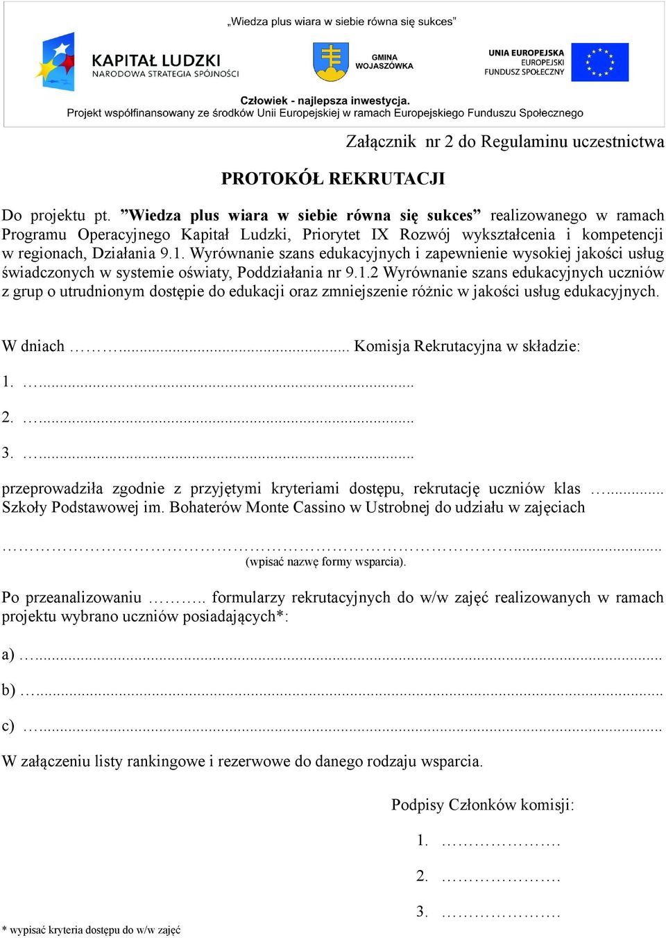 Wyrównanie szans edukacyjnych i zapewnienie wysokiej jakości usług świadczonych w systemie oświaty, Poddziałania nr 9.1.