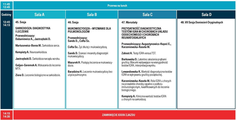 Warsztaty PRZYDATNOŚĆ DIAGNOSTYCZNA TESTÓW IGRA W CHOROBACH UKŁADU ODDECHOWEGO I CHOROBACH REUMATOIDALNYCH Augustynowicz-Kopeć E., Korzeniewska-Koseła M. 48.