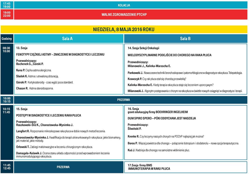 Sesja Sekcji Onkologii WIELODYSCYPLINARNE PODEJŚCIE DO CHOREGO NA RAKA PŁUCA Milanowski J., Kalinka-Warzocha E. Pankowski J.